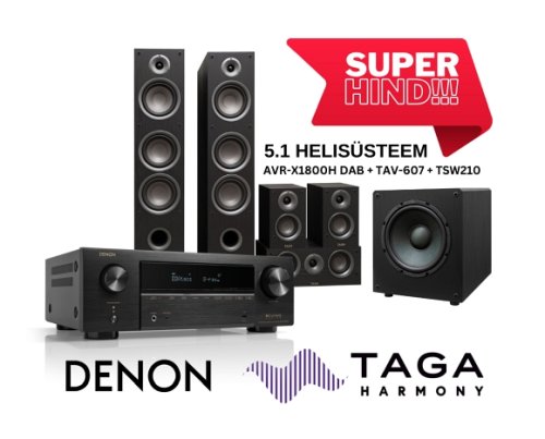 5.1 helisüsteem Denon AVR-X1800H DAB + Taga Harmony TAV-607 komplekt + TSW-210 subwoofer - Pilt 1 / 500px